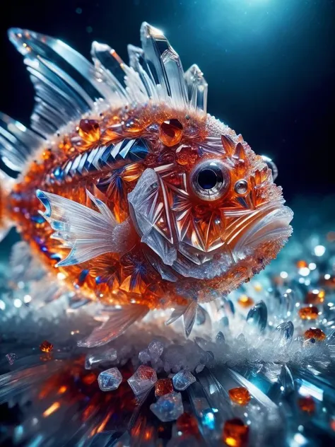 food photography photo of a crystal fish , maximum detail, foreground focus, crystalz <lora:crystalz:1>