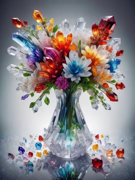flowers in a vase, multicolor, crystalz <lora:crystalz:1>
