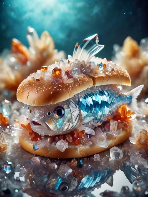 food photography photo of a crystal fish sandwich, maximum detail, foreground focus, crystalz <lora:crystalz:1>