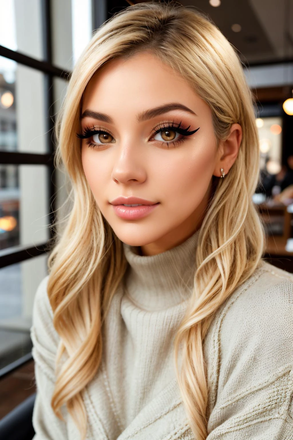 alicedelish, <lora:alicedelish_sd15_512_128_64_v1:1>, sitting in the coffee shop, (wearing edgPO pullover, edgPO), <lora:edgPullovers:1>, (wearing leggings), perfect blonde hair, modern photo, (35mm, F/2.8) Photo Focus, DOF, Aperture, insanely detailed and intricate, character, hypermaximalist, beautiful, revealing, appealing, attractive, amative, hyper realistic, super detailed, beautiful woman, ((detailed eyes)), makeup, eyeliner, long eyelashes, (glossy lips)