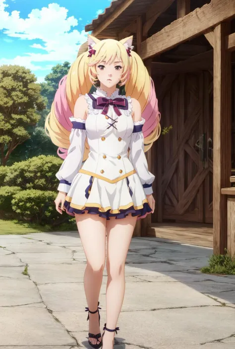 Konosuba, <lora:СÑÐ¸Ð»Ñ Konosuba(Konosuba):1>, <lora:ÐоÑка-девоÑка из Ñок ÑоÑ(Himeko, very long hair, red eyes, hair bow, twin_drills, twintails, long hair,cat ears, yellow cat ears,):0.7>,Himeko, very long hair, red eyes, hair bow, twin_drills, twintails, long hair,cat ears, yellow cat ears, (((masterpiece))), (((best quality))), (((illustration))), (((finely detail))), ((extremely detailed cg unity 8k wallpaper, highres)), (beautiful detailed face and eyes and hair:1.1), (an extremely delicate and beautiful girl:1.2), ultra-detailed, ultra high res, high quality, 4K, extreamly delicate and beautiful, full_body, standing, in full growth, hourglass waist