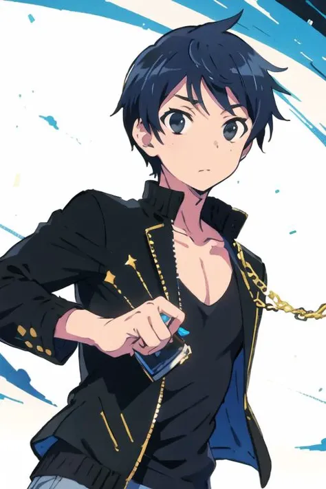 masterpiece, best quality, high quality, 1boy, solo, male focus, looking at viewer, upper body, <lora:touya_mochizuki:0.58>, touya_mochizuki, black hair, blue hair, , gakuran