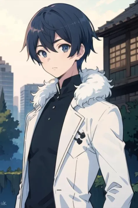 masterpiece, best quality, high quality, 1boy, solo, male focus, looking at viewer, upper body, <lora:touya_mochizuki:0.54>, touya_mochizuki, black hair, blue hair, ,
