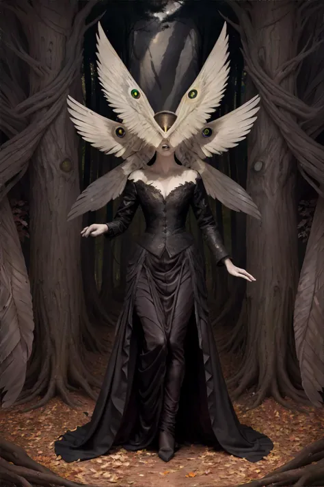 <lora:angelicgaze:0.75> masterpiece, best quality, ultra high res, beautiful, visually stunning, elegant, incredible details, w1ngs, faceless, extra eyes, full body, relaxed pose, 1girl, nature, forest,