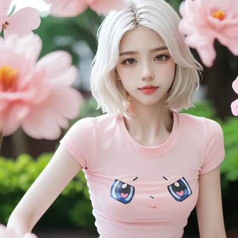 1 girl, cowboy shot, (pink flowers, pink filed:1.2), (soft focus:1.5) on the Foreground, (Bokeh-filled Foreground:1.2), Shallow Depth of Field, Delicate Blur, Subtle Transitions, Depth and Atmosphere, masterpiece,ultra realistic,32k,extremely detailed CG unity 8k wallpaper, best quality
BREAK
1 girl, white hair, short hair
BREAK
1 girl, (Pokemon crop top), <lora:Pokemon_croptop:1:MIDD>
BREAK
1 girl, (white skirt:1.2)