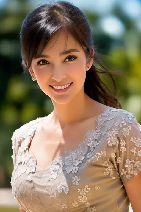 modelshoot style,(best quality, masterpiece:1.1), (realistic:1.4), intricate elegant, (highly detailed),sharp focus, dramatic,photorealistic,
A beautiful Miss,(High Detail ), smile,(Fashion:1.1), 
((Mottled light and shadow,warm light ,depth of field)),Wide angle view