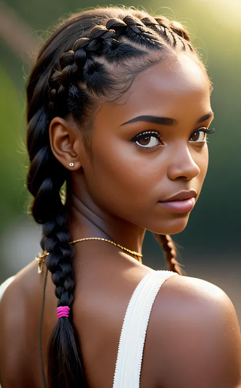 cinematic film still 1girl, hair with Accessorized braids, ((zoo background:1.2), simple background:1.2) . shallow depth of field, vignette, highly detailed, high budget, bokeh, cinemascope, moody, epic, gorgeous, film grain, grainy