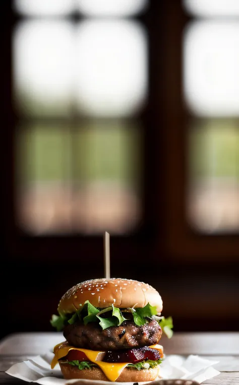cinematic film still Sause, Homemade burger, home, cozy, happy, . shallow depth of field, vignette, highly detailed, high budget, bokeh, cinemascope, moody, epic, gorgeous, film grain, grainy