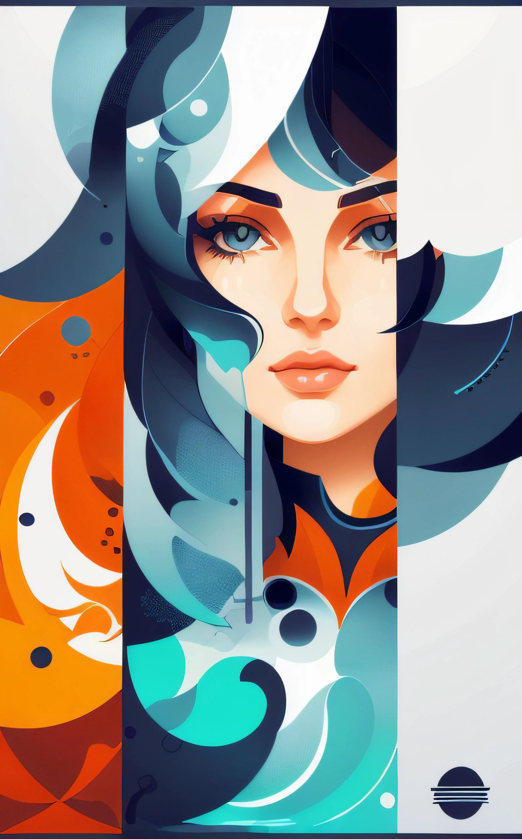 texture Radial symmetry. Beautiful woman. fine detail, atmospheric, vivid tones, sharp focus, sharp edges, art by fantasy, dreamy, vector illustration, 2d flat, full length. centered, modern, minimalist, graphic, line art, radial vector graphics. Open eyes <lora:flat illustration:1> flat top down close-up