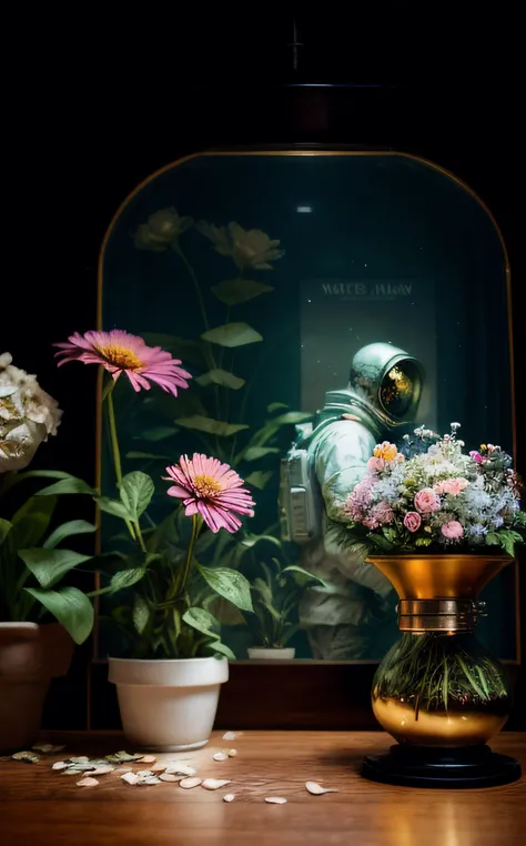 cinematic film still "Floral Astronaut" hand-drawn watercolor, muted tones, flowers everywhere, Architectural Digest photo of a maximalist green {vaporwave/steampunk/solarpunk} living room with lots of flowers and plants, golden light, hyperrealist surrealism, award winning masterpiece with incredible details, epic stunning
<lora:add_detail:1> <lora:epiNoiseoffset_v2:1> . shallow depth of field, vignette, highly detailed, high budget, bokeh, cinemascope, moody, epic, gorgeous, film grain, grainy