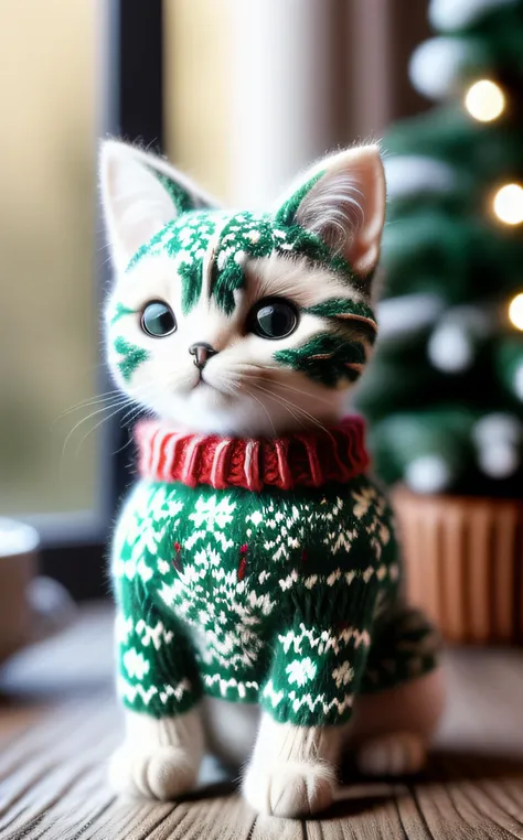 cinematic film still green tree, pond, cat,  <lora:add_detail:1>   <lora:world_christmassweater:1> christmassweater . shallow depth of field, vignette, highly detailed, high budget, bokeh, cinemascope, moody, epic, gorgeous, film grain, grainy