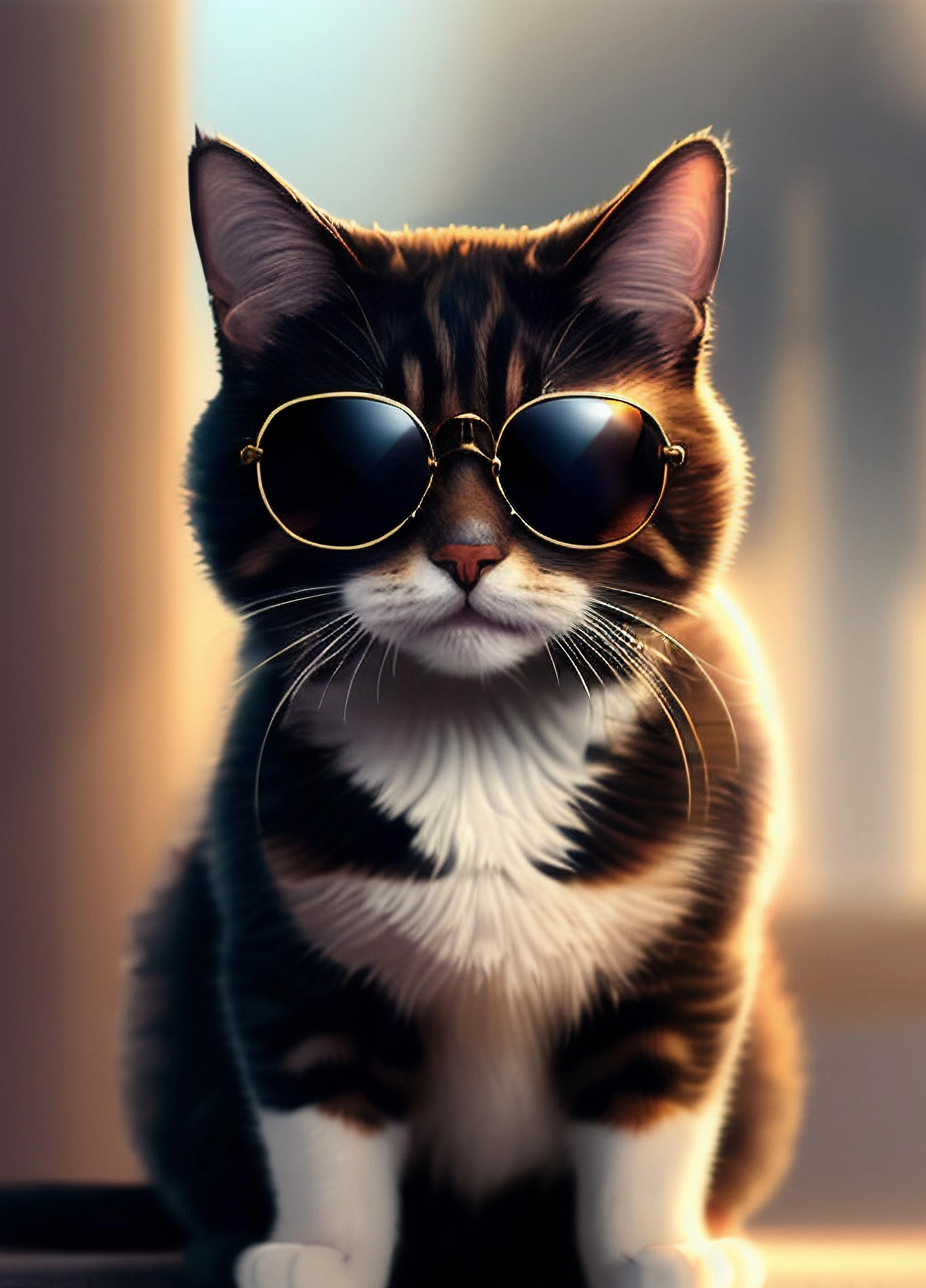 (Realistic),masterpiece,best quality,cinematic lighting,natural shadow,highest detail,professional photography,detailed background,depth of field,insane details,intricate,aesthetic,subsurface scattering,dynamic angle, A cat wearing sunglasses is playing games on his mobile phone,miniatures,sketch, <lora:add-detail-xl:1>,