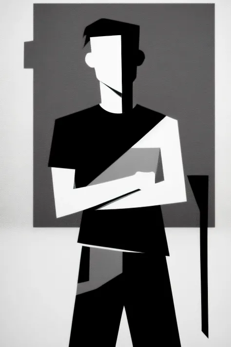(graffiti, Adventure Theme, Minimalism art, abstract, simple geometric shapes, hard edges, sleek contours, Minimalism,, Split-Complementary color guide,:0.8),a perfect handsome male, clear face, Arms crossed, displaying assertiveness,Laugh, SimplepositiveXLv1,