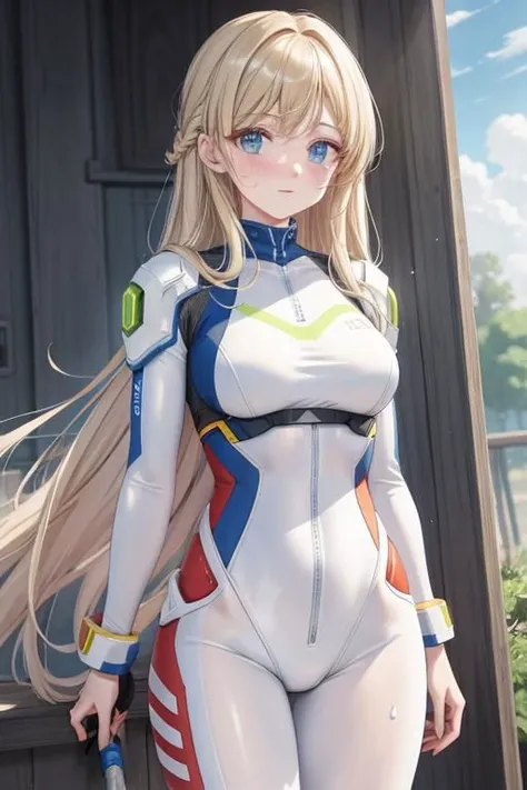 <lora:LowRA:0.6> <lora:Mogudan:1> <lora:add_detail:1> (HDR, best quality, masterpiece, detailed, High Resolution, volumetric, grain), (actor: woman focus, sweat skin), plugsuit, blond,cammy white, Russian, Caucasian,mature female,