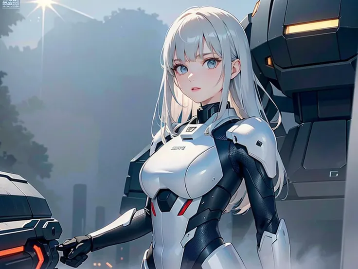 outdoor, ((upper body)), ((( wearing gray and black nano-suits)))+++, (wide hip:0.7, large breasts:0.8, perfect slender young girl body) ,Perfectly glossy skin ,25 yo mature girl, , picture of a vivid, (masterpiece:1.2),(extremely detailed),(8k:1.1),(perfect lighting,best quality,highres,original),(realistic photography:1.4) ,high detailed skin,shaded face, soft lighting, (small face),RAW, ultra highres, pores visible, , shiny_and_glossy_skin, asian beauty, (gorgeous beautiful 20 years old asian girl), ((best detailed slender body)), (asian idol, asian beauty, asian mixed), (complex, Machine background ,spaceship outdoors background, Mecha Transport parts:1.2), (dark and foggy environment:1.1), ((heavy fog environment:1.1)), (battlefield behind:1.2), <lora:JapaneseDollLikeness_v15:0.3>