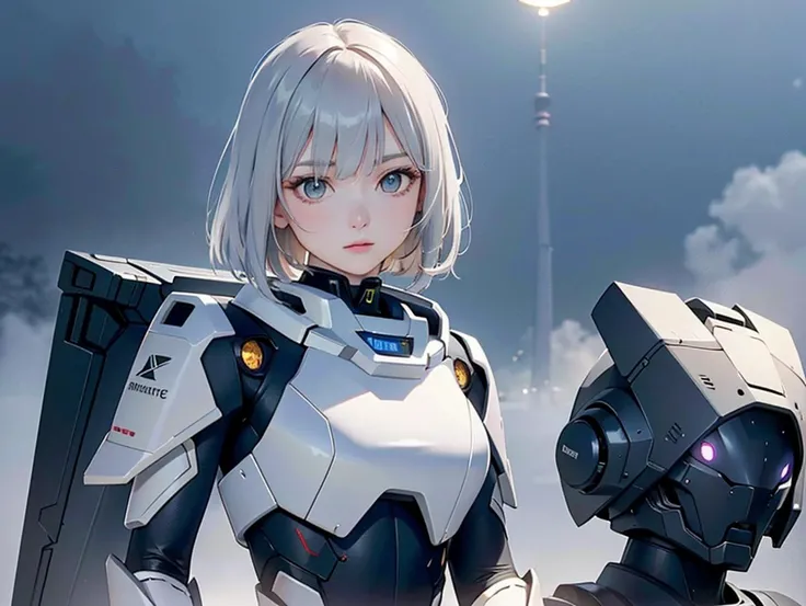 outdoor, ((upper body)), ((( wearing gray and black nano-suits)))+++, (wide hip:0.7, large breasts:0.8, perfect slender young girl body) ,Perfectly glossy skin ,25 yo mature girl, , picture of a vivid, (masterpiece:1.2),(extremely detailed),(8k:1.1),(perfect lighting,best quality,highres,original),(realistic photography:1.4) ,high detailed skin,shaded face, soft lighting, (small face),RAW, ultra highres, pores visible, , shiny_and_glossy_skin, asian beauty, (gorgeous beautiful 20 years old asian girl), ((best detailed slender body)), (asian idol, asian beauty, asian mixed), (complex, Machine background ,spaceship outdoors background, Mecha Transport parts:1.2), (dark and foggy environment:1.1), ((heavy fog environment:1.1)), (battlefield behind:1.2), <lora:JapaneseDollLikeness_v15:0.3>