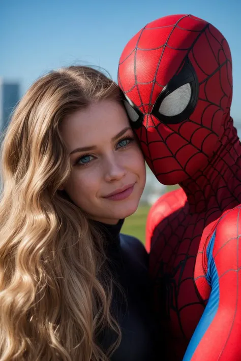 RAw photo, 2girls, wearing spiderman costume, smooching, blue eyes, blonde, redhead, brunette, <lora:PA7_Beautify2:0.1> PA7_Photo -FL