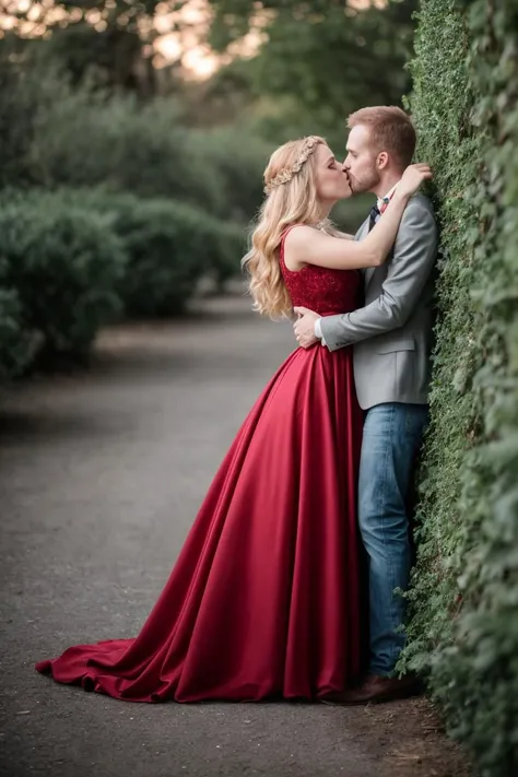 RAw photo, 2girls, wearing red ballgown, smooching, green eyes, blonde, redhead, brunette, <lora:PA7_Beautify2:0.1> PA7_Photo -FL
