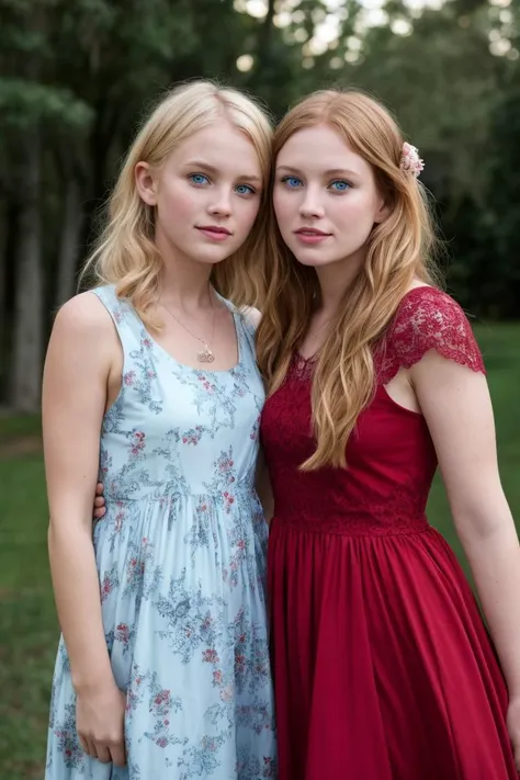 RAw photo, 2girls,  wearing harem dress, smooching, blue eyes, blonde, redhead, brunette, <lora:PA7_Beautify2:0.1> PA7_Photo  -FL