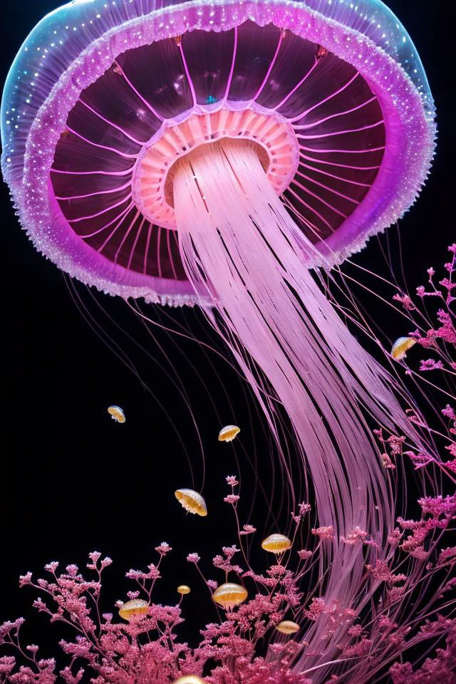 cinematic photo photo RAW, (Black and pink : a ghostly jellyfish, shiny aura, highly detailed, gold filigree, intricate motifs, organic tracery, by Android jones, Januz Miralles, Hikari Shimoda, glowing stardust by W. Zelmer, perfect composition, smooth, sharp focus, sparkling particles, lively coral reef background Realistic, realism, hd, 35mm photograph, 8k), masterpiece, award winning photography, natural light, perfect composition, high detail, hyper . 35mm photograph, film, bokeh, professional, 4k, highly detailed