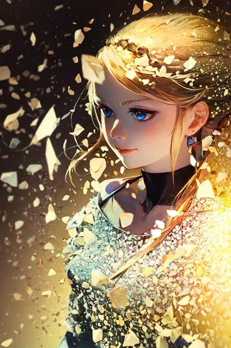 <lora:decef:1.35> decef, crystal fragments, (portrait:1.3),, ultra detailed, masterpiece, best quality, aesthetic, detailed,, solo, soft smile, light smile,
1girl, blue eyes, very long hair, blonde hair, long blonde hair, french braid, bangs, medium breasts,, hair ribbon, frilled choker, criss-cross halter, sleeveless dress, high-waist skirt, backless dress, waist bow, detached sleeves, frilled sleeves, wide sleeves, pantyhose, patterned legwear, mary janes,