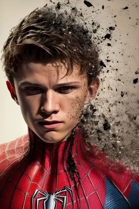 (masterpiece),
1man, (tom holland) as spider-man,
portrait, looking at viewer,
((decef:1.15)), half face in ashes fragments,
simple background,
<lora:decef:1.15> <lora:tom-holland-v2:0.7> <lora:add_detail:1>