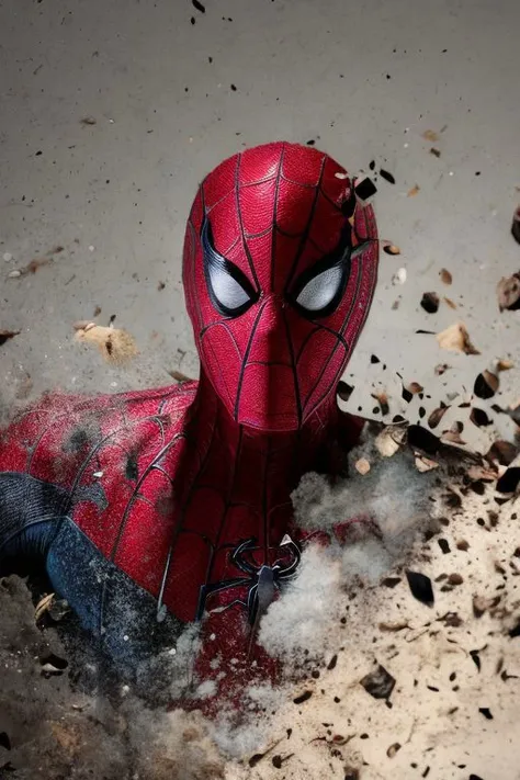 (masterpiece),
1man, (tom holland) as spider-man,
portrait, looking at viewer,
((decef:1.15)), half face in ashes fragments, 
simple background, 
 <lora:decef:1.15>  <lora:tom-holland-v2:0.7>  <lora:add_detail:1>