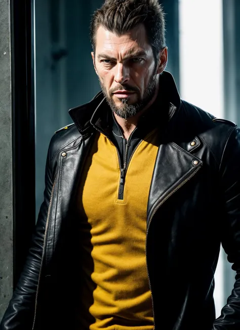 RAW photo of adamjensen-ti, natural lighting, 8k uhd, dslr, high quality, film grain, Fujifilm XT3, <lora:add_detail:0.7>, by Henri Cartier-Bresson, deus ex