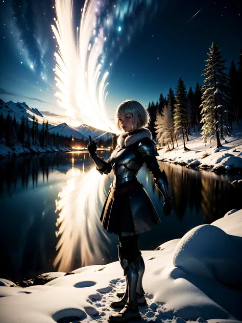 1girl, light armor, platinum blonde hair, (short hair:1.5), aqua eyes, medieval, fur trim, snow, winter, floating hair, top of the mountain
masterpiece, best quality, intricate,
<lora:backlight_slider_v10:-1> <lora:contrast_slider_v10:3><lora:add_sharpness:1.0><lora:add_sharpness:1.0>