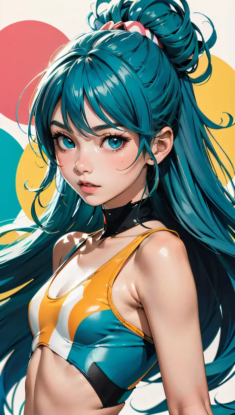 (masterpiece, best quality, 2D, 2D manga, flat design),a cute manga girl, in a colorful manga world, in manga absurde context, very fun, impossible,