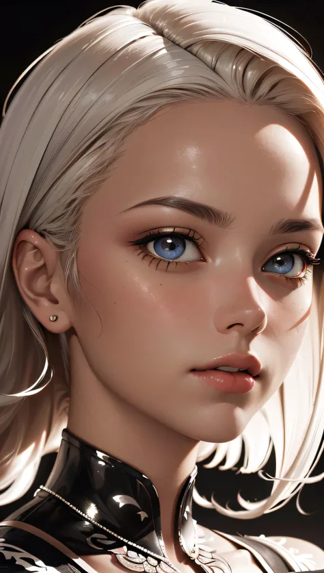 (best quality, masterpiece, perfect face, beautiful and aesthetic:1.2, colorful, dynamic angle, highest detailed face)a 20 yo woman, blonde, (hi-top fade:1.3), dark theme, soothing tones, muted colors, high contrast, (natural skin texture, hyperrealism, soft light, sharp, perfect face), 35mm, bokeh, 9:16, (intricate details, hyperdetailed:1.15), detailed, light passing through hair (high contrast, official art, extreme detailed, highest detailed),