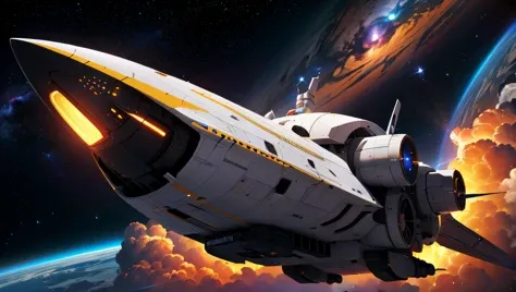 best quality,masterpiece,highly detailed,ultra-detailed, RAW, analog style, ( 1 hyperfuturistic spaceship in beautiful deepspace background, nebula, blackhole, no humans:1.2), high detailed skin, skin details, sharp focus, volumetric fog, 8k uhd, dslr, high quality, film grain, Fujifilm XT3 metal, top tier, extravagant, 8k, unity wallpaper, unreal engine 5, ray tracing, 8k, depth of field, intricate details, elegant, tone mapping, hyper focus, shine, 111cine8matic55