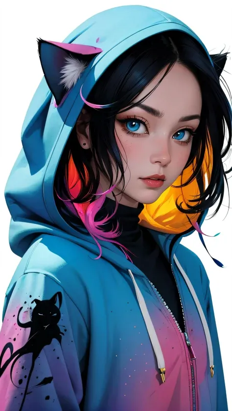 (best quality, masterpiece, colorful) Fluffy a fluffy cat dressing hood, paint art, comics, fantasy art, funny, perfect background wallpaper, abstract, (high contrast, official art, extreme detailed, highest detailed),