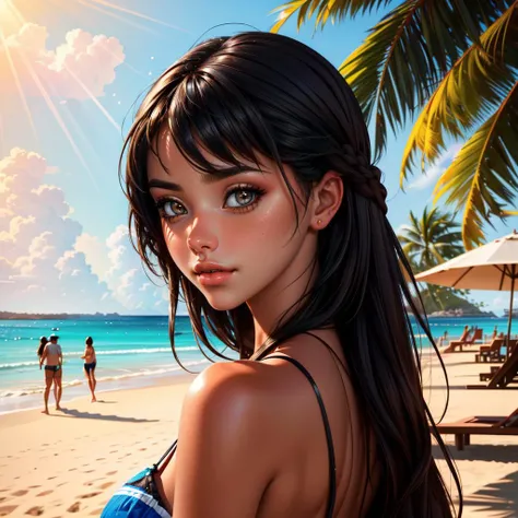masterpiece, best quality, highres, 1girl, mad1sonbeer, cowboy shot, swept bangs, long hair, dreamlike diffuse ethereal lighting, beach, sand, rock,  solo focus, partially submerged, wet, adjusting swimsuit, looking down, teasing, 1boy pov, pov hands,   <lora:detailSliderALT2:0.5>,  <lora:emotion_happy_slider_v1:0.8>,  <lora:skin_tone_slider_v1:1.8>,  <lora:people_count_slider_v1:1.8>