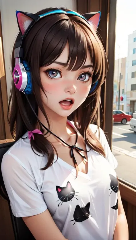 d.va naked, giving a blowjob too a guy with big cock in front of her, aroused face, cum on her body