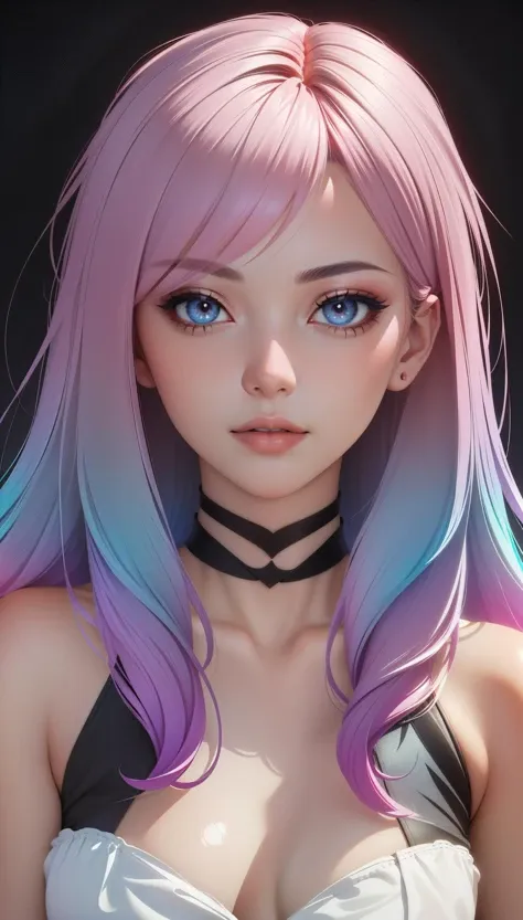 masterpiece, best quality,  1girl,  gradient hair, very detailed skin, detailed skin pores, raytracing,  dark background,  low lighting,  <lora:epiCRealismHelper:1>