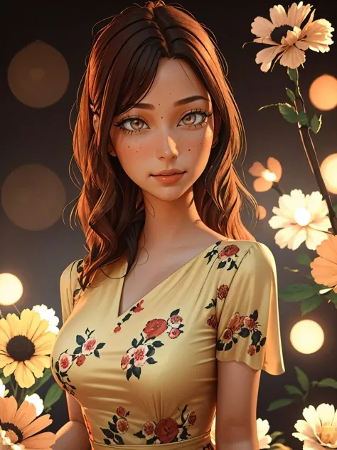 A woman in a vintage-inspired floral dress, her hair styled in loose waves, with a confident and radiant expression, bangs,
masterpiece, best quality, <lora:laliberte:1> 3d, 3d background,