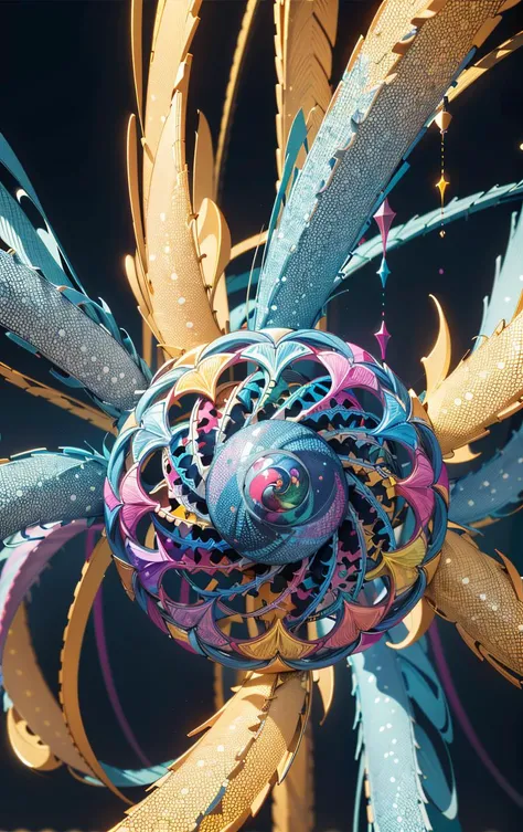 An holographic (pinwheel) made by fractal zentangle colorful moire pattern art, like 3d sound waves, stable diffusion