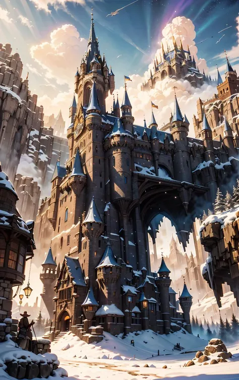 A Cowboy Shot of a (fantasy castle) in the (kingdom of earth elemental), in the natural light of midnight