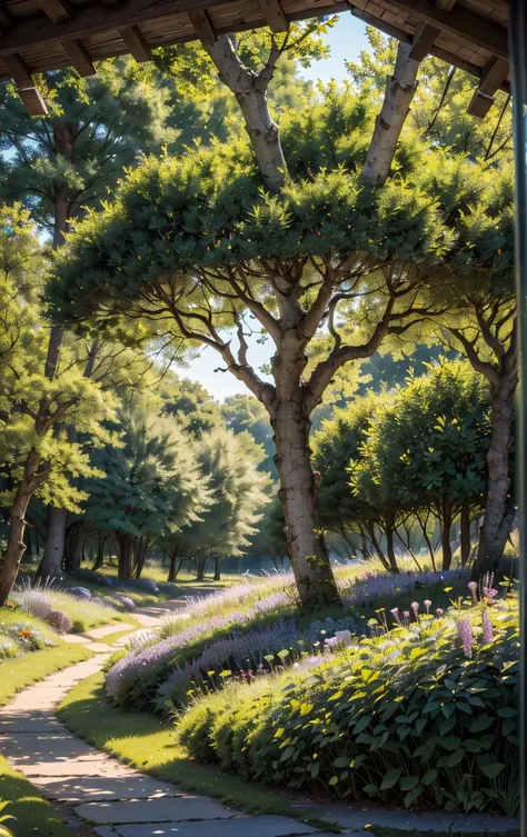 extremely detailed (((micro photo))) of a woodland at midday