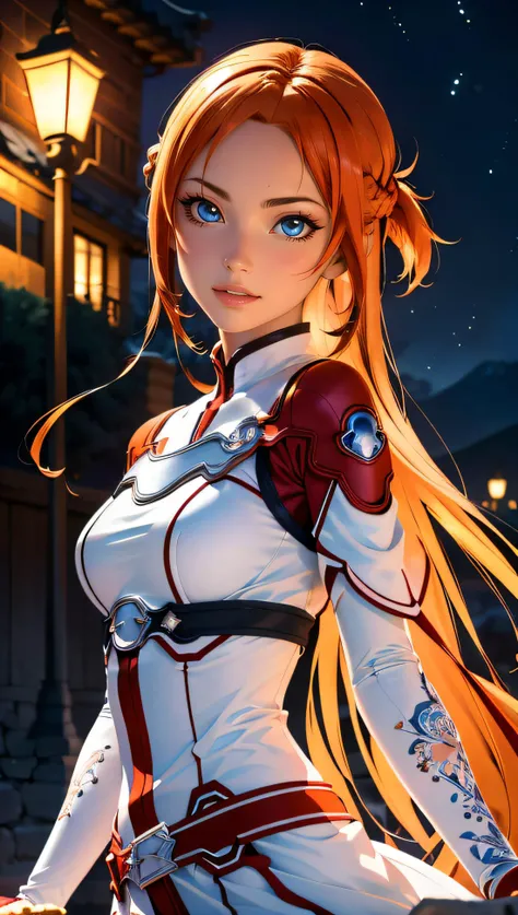 (best quality, masterpiece, colorful, dynamic angle, highest detailed) upper body photo, fashion photography of cute, intense long red hair, (\Asuna Yuuki\)\(sword art online\) <lora:asuna_(sao)_v1:0.6>,(ultrahigh resolution textures), in dynamic pose, bokeh, (intricate details, hyperdetailed:1.15), detailed, moonlight passing through hair, perfect night, colorful fantasy art background, (official art, extreme detailed, highest detailed), HDR+