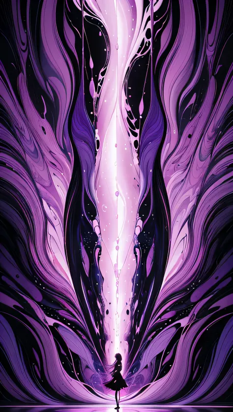 masterpiece, best quality, ultra high res, beautiful, gorgeous, evocative, emotional, award-winning art, 1girl, (abstract art:1.4), purple theme, purple lighting, melting, liquid