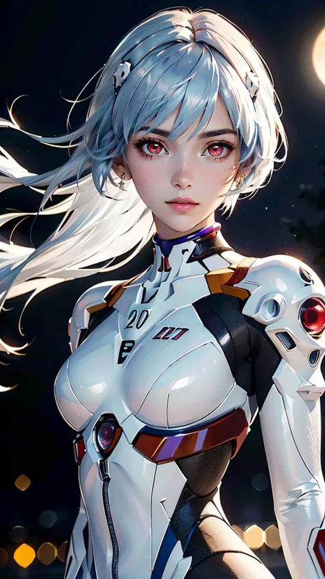 (best quality, masterpiece, colorful, dynamic angle, highest detailed)(\Rei Ayanami\), upper body photo, fashion photography of cute girl (\Rei Ayanami\), red eyes, dressing high detailed Evangelion white suit, Santa Clauss hat, (high resolution textures), in dynamic pose, bokeh, (intricate details, hyperdetailed:1.15), detailed, moonlight passing through hair, perfect snowing night, (fantasy background, official art, extreme detailed, highest detailed), HDR+
