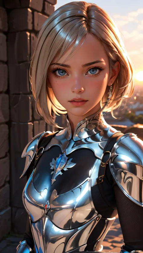 A girl wearing armor posing, bikini armor,female knight, armor girl, metal armor, thick armor, metal bikini top, metallic armor, gorgeous female paladin, order Amazing armor, thick shoulder armor, thick leg armor, thick arm armor, perfect face, amazingly beautiful, fantasy warrior, light black armor, fantasy paladin woman, bare belly, belly open, beautiful, refined face, vibrant eyes, high detail skin, realistic skin details, visible pores, sharp focus, volumetric fog, 8k ultra hd, DSLR camera, high quality, photo realism, photo realism ism, Photography, ((8K, Raw, Masterpiece: 1.4)), (Professional Photography, Sharp: 1.2), ((Portrait Photography)), Perfect Dynamic Composition, (Natural Sunlight), (Soft Shadows), ultra-detailed face and skin, perfect Asian, white skin, (fine skin: 1.3), (perfect glowing skin: 0.6), beautiful eyes, round eyes , pretty face, blush, glossy lips, high nose bridge, glossy eyes, perfectly proportioned face, real moist skin, exquisite expression, looking at the camera,light_smile,((cowboy_shot)),Ancient makeup