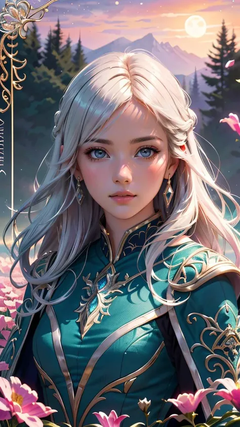 (best quality, masterpiece, colorful, highest detailed) upper body photo, fashion photography of cute Alone, (pretty explorer space traveler delicate girl portrait in long detailed and intricated cape, mystical maze garden), view from above, long hair, flowers, dnd character, insanely detailed, 8k, Poster, intricate, beksinski, production cinematic character render, artstation trends, sharp focus, studio photo, realism, expert, intricate, insanely detailed, 4k resolution, sunset, by Drew Struzan, Artgerm, WLOP, moon, rutkowski, loish, rhads, rossdraws, highly detailed, walk on camera, (water), mesmerizing scenery from another world, kingdom, (intricate details), (dynamic angle)