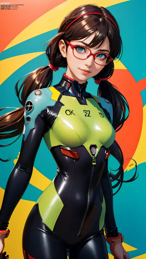 Squatting!、dynamicposes、legs spread out、Grid Girl、eye glasses、(lightsmile:1.27),cyberpunked、Sleeveless、(Colorful high neck competition swimsuit with reflective shiny zipper)、(magazine:1.3), (cover-style:1.3),Hands behind your back、(Dripping wet body:1.3)、(FULL BODYSHOT)、((masterpiece))、 super fine face and eyes,Colorful Korean Idol Hairstyles,