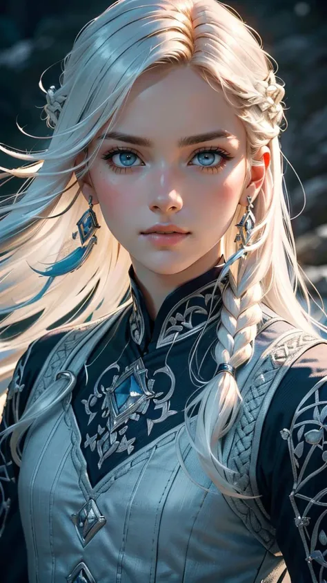 (best quality, masterpiece, colorful, highest detailed) upper body photo, fashion photography of cute a portrait of a fierce Viking man, embodying bravery and resilience in a rugged landscape, (intricate details), (dynamic angle)