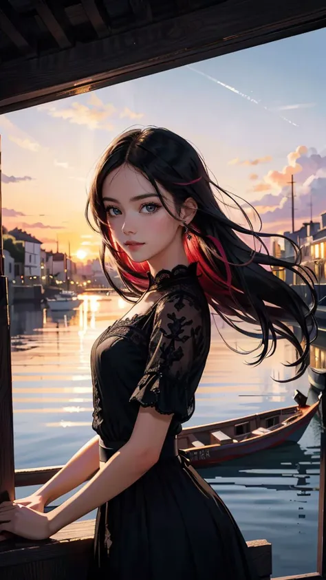 (masterpiece drawning, high quality), (solo:1.1), a digital art of a spanish girl, epic Sunrise, boat port, (soft lighting), Porta 160 color, shot on Leica T, sharp focus on subject, shot by Candida Höfer, Extreme detail, , (vibrant color), (intricate details), (dynamic angle)