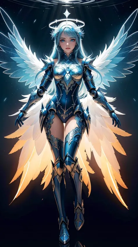 (best quality, masterpiece, colorful, dynamic angle, highest detailed)upper body photo, full body photo, fashion photography of cute mechangel, glowing 4 wings, solo, glowing armor, glowing halo, building, glowing mechanical 4 wings (intricate details, hyperdetailed:1.15), detailed, light passing through hair, (official art, extreme detailed, highest detailed), HDR+