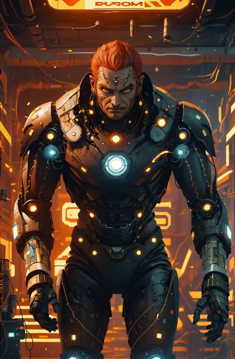 (1boy),ganondorf,ganon,muscular, long thick eyebrows, OoT_Ganondorf_Zelda,red hair,redhead,ginger,yellow eyes,long nose,<lora:ginger-LECO:-0.5>,short hair,(no_facial_hair), dark skin,olive skin, earrings, cape,evil aura,pure evil, cruel, ruthless warlord ,<lora:1GanondorfZeldaSeries0:0.1>, <lora:OoT_Ganondorf_Zelda:0.65>, <lora:1ganondorf-nvwls-v1:0.1> ,<lora:Ganon_20230724031921:0.1>,
(,wearing <lora:robot:0.5> robot),<lora:ClothingAdjuster3:-0.5>,<lora:cyberpunk-LECO:-0.2>,
(solo focus), (face focus, upclose), boss fight, giant,3bsft,looking at the viewer,
cyberpunk,neon,dystopian,futuristic,cable, wires, tube, concrete, neon lights, science fiction,highres, masterpiece,shallow depth of field,extremely detailed CG 8k illustrations, masterpiece, hyper detailed, best quality, ultra high res, high resolution, (intricate details),bloom,cinematic lighting,
background Futuristic dystopian city viewpoint displaying holographic graffiti competitions, at Witching hour, ,
,<lora:tangbohu-line_1:-0.75>,,,glowingdust,bokeh,<lora:glowingdust_20230806143817:0.25>,eonn,
<lora:chahua v1:0.3> chahua